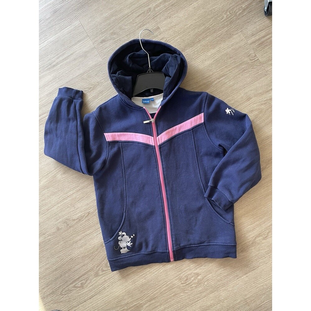 VTG Disney Minnie Logo Girl’s Hooded Zip Up Fleece Jacket Blue Size XL Chest 19”